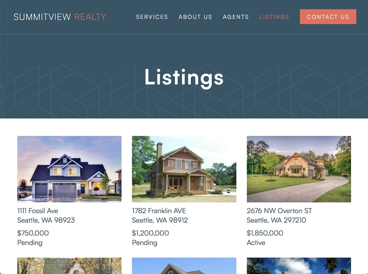 Screen shot of Brock Dallman's Summitview Realty website