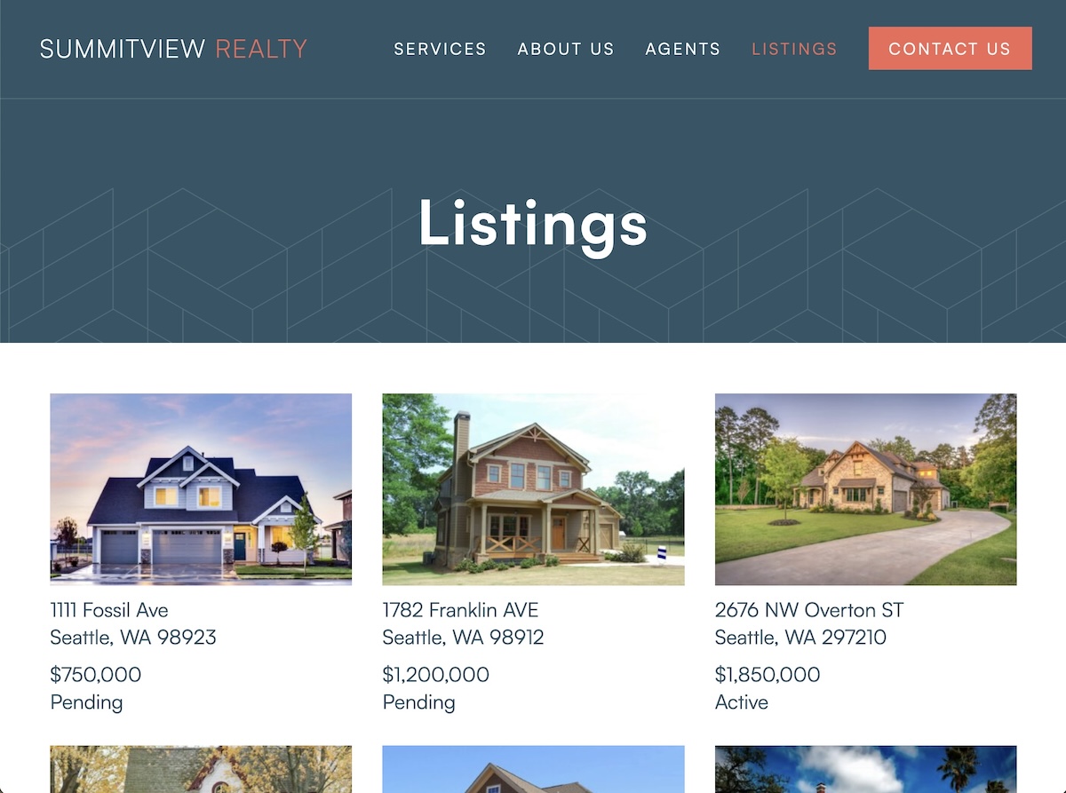 Screenshot of Brock Dallman's Summitview Realty website